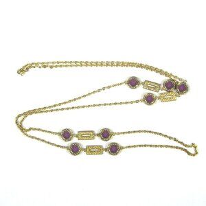 Goldtone Necklace Purple Plastic Stones Filigree Art Deco STYLE 55 inch